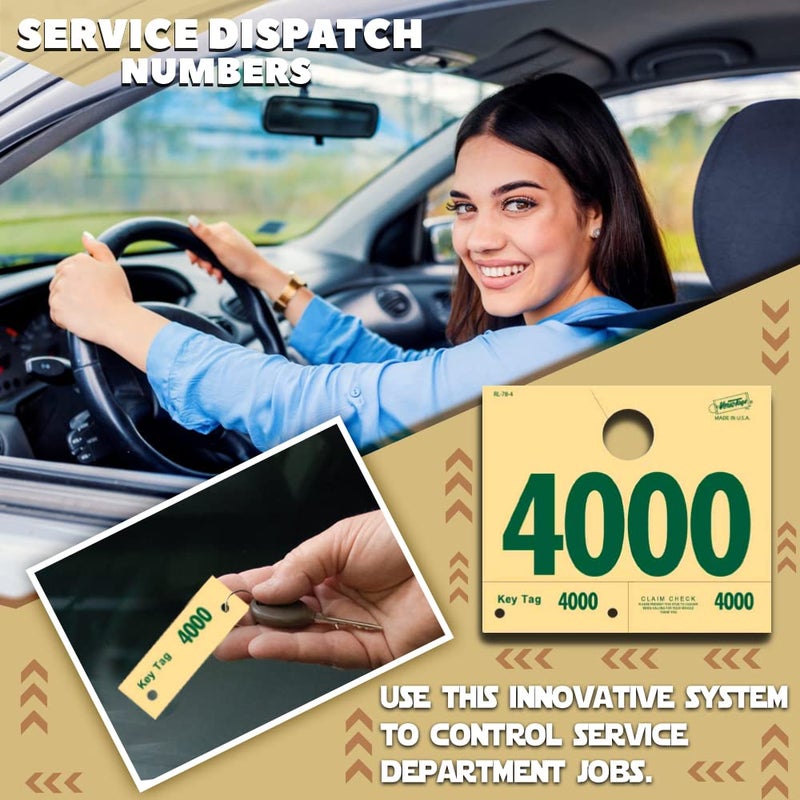 Versa-Tags 1000 Automotive Service Dispatch Numbers Mirror Hang Tags Numbered 4000-4999 RL78 Style Red Green Service Dispatch Numbers Manilla Card Stock with 1.25 Slotted Hang Cutout - Image 4